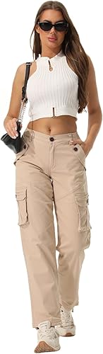 Miniatura 4 de Pantalones cargo de trabajo para mujer, de algodón, con 8 bolsillos, informal, estilo de combate militar