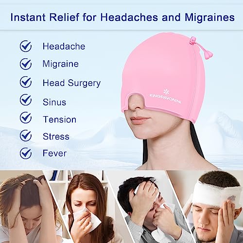 Image of Gel Ice Migraine Headache Relief Cap, Adjustable Headache Cap Migraine with Drawstring Fits All Heads, Cold Compression Migraine Relief Cap for Tension, Stress, Sinus, Puffy Eyes, Hot /Cold Therapy