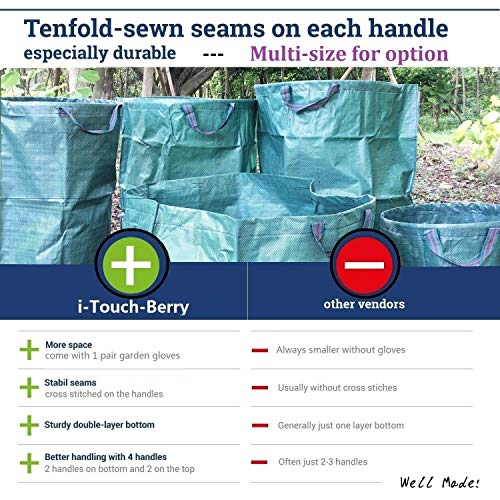 Professional 3-Pack 106 Gallons Lawn Garden Bags (D31, H31 inches) Reusable Yard Leaf Waste Bags with Coated Gardening Gloves - Storage Bag,Patio Bag,Laundry Container,Trash Can with 4 Handles