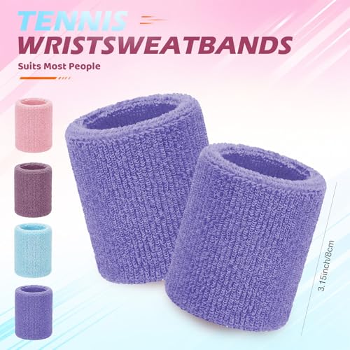 Image of WILLBOND 8 Pack Wrist Sweatbands Sports Wristbands Tennis Sweatbands Neon 80s Thick Cotton Gymnastics Sweat Band Athletic Football Soccer Sports Wristband for Men Women Party