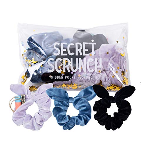 Secret Scrunch 3-Pack Velvet Scrunchie with Zipper Hidden Compartment Pocket - Cute Jumbo Ponytail Holders Bands Elastic Scrunchies Hair Ties for Women Girls Hide Secret Stash Money Cash Keys (Velvet)