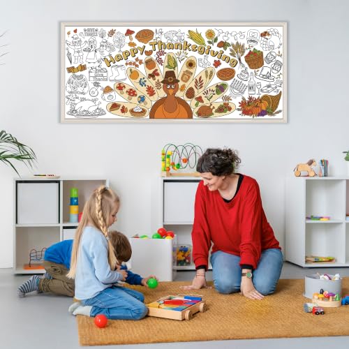 Image of Thanksgiving Giant Coloring Poster /Tablecloth -Thanksgiving Crafts for Kids | 30 x 72 Inches Jumbo Thanksgiving Coloring Banner - Kids Crafts Activities Games Decor Thanksgiving Party Favors Decorations