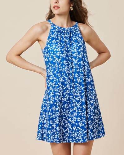 Image of ANYFITTING Summer Dress with Built in Bra Casual Beach Sundress Flowy Halter Mini Short Dresses for Women 2026