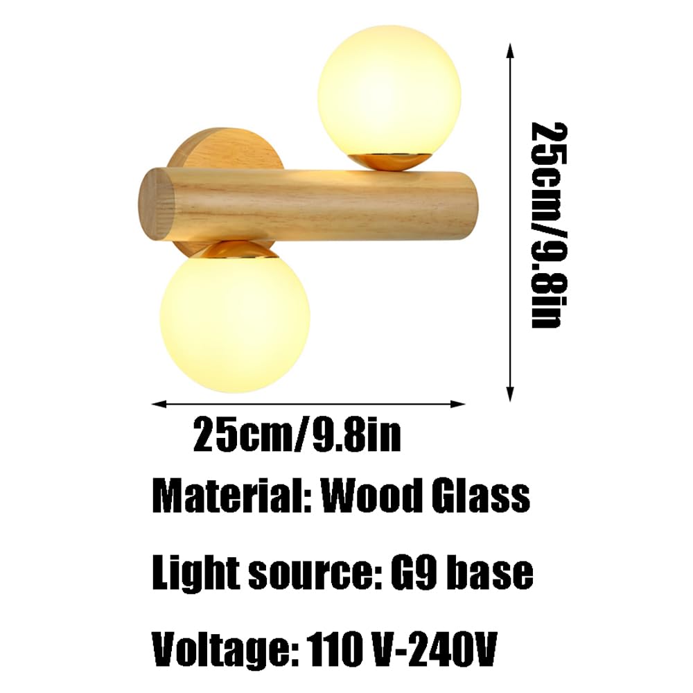 G9 Light Source Glass Shade Wall, Nordic Industrial Style Wood Lamp, Single Head Creative Sconce, Dining Room Bedroom Living Mounted Fixtures