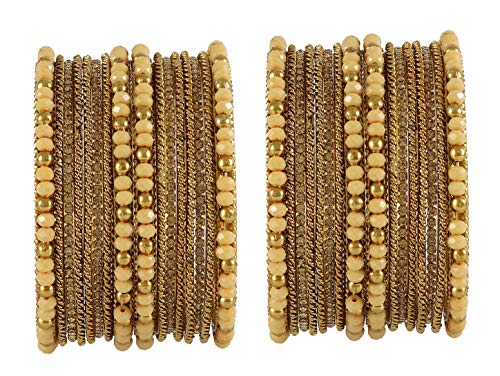 Image of NMII Metal with Zircon Gemstone, Pearls and Beads Studded Glossy Finished Bangle Set For Women and Girls