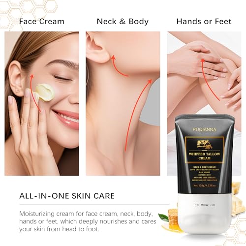 Image of Beef Tallow for Skin Cream - Whipped Tallow for Face & Body & Organic Face Moisturizer, with Grass-Fed Tallow & Raw Honey to Soothe, Lift & Nourish Dry Skin