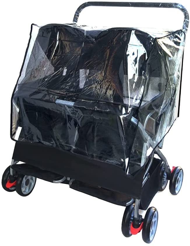 Passeggino per cani di taglia media e piccola, doppio sedile, facile da piegare, design salvaspazio con parapioggia, passeggino per cani gemelli