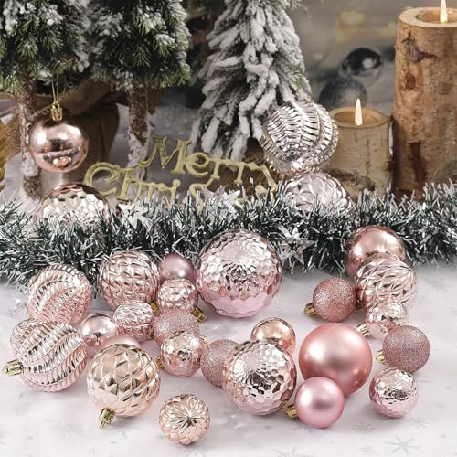Christmas Balls Ornaments -36pcs Shatterproof Christmas Tree Decorations with Hanging Loop for Xmas Tree Wedding Holiday Party Home Decor,6 Styles in 3 Sizes(Rose Gold) - image 4