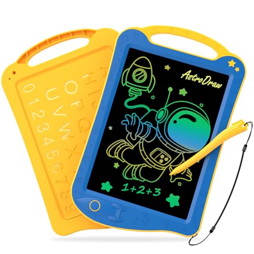 HOMESTEC AstroDraw Tableta escritura color juguetes 2 3 5 6 años,pizarra mágica infantil no parar de dibujar,juegos educativos para niños y niñas de 2+ años tablero de dibujo (Azul/Amarillo) (AB0811)