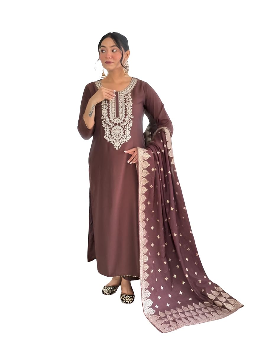 Women’s Embroidered Kurta Set with Dupatta – Elegant Ethnic Straight Kurti with Intricate Thread Work | Festive & Casual Wear Size S To XL-image-1