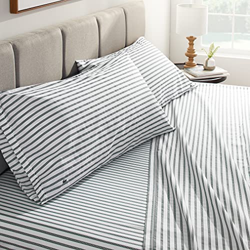 Image of Lacoste 100% Cotton Percale Sheet Set, Graphic Stripe Print, Dark Grey, King