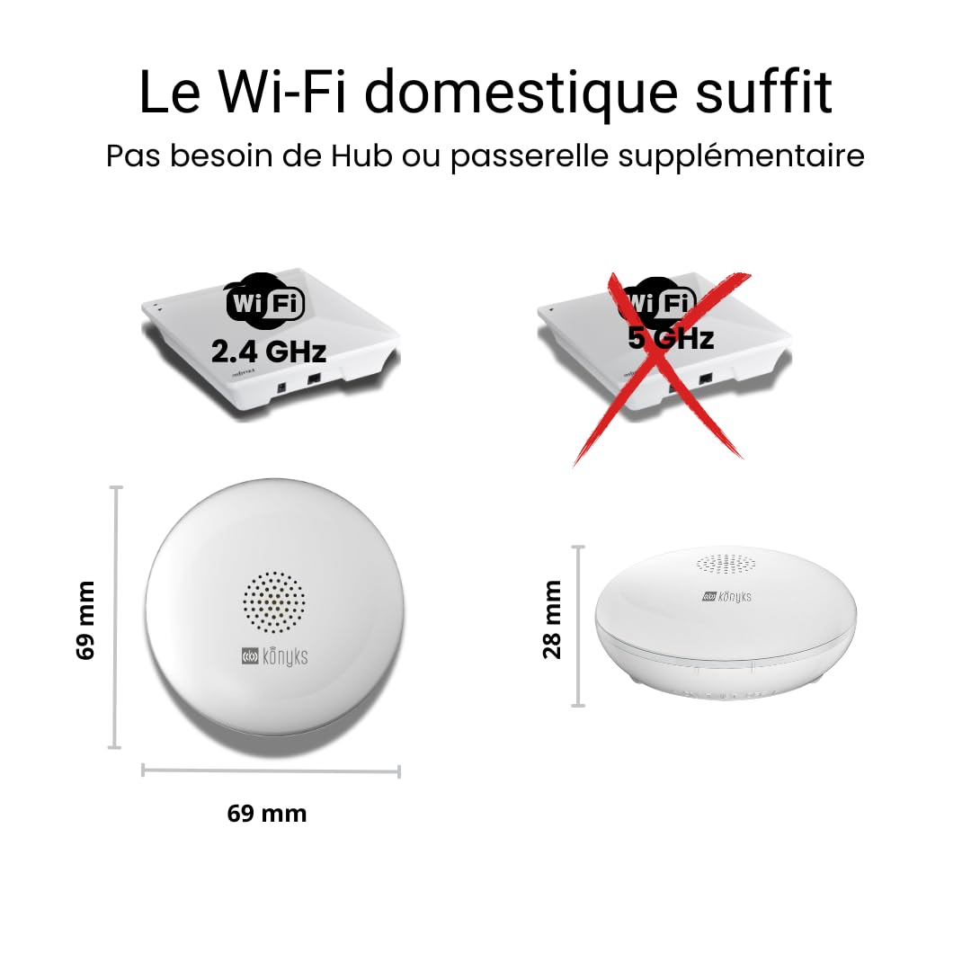 Détecteur de Fuite d'eau et d'inondation - KONYKS - Osafe - Connecté - WiFi - 2.4 GHz