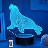 CoolGift Mart Seal Night Light, 3D LED Optical Illusion Seal Lamp with Remote Control and Timer, Xmas Birthday Gifts for Kids Adults
