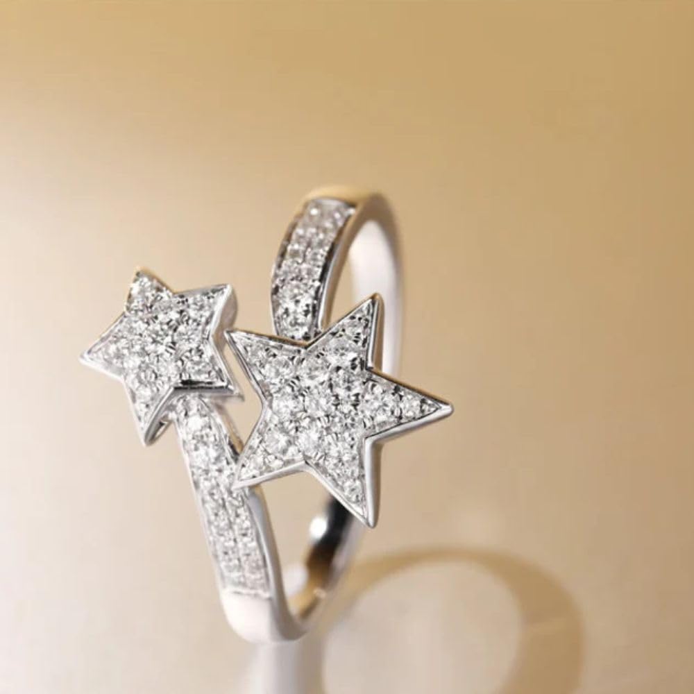 2 Ct Round Diamond Double Star Wrap Engagement Ring For Women 14K White Gold Plated Star Wrap Ring 925 Sterling Silver Handmade Anniversary Proposal Ring Christmas Gift For Her