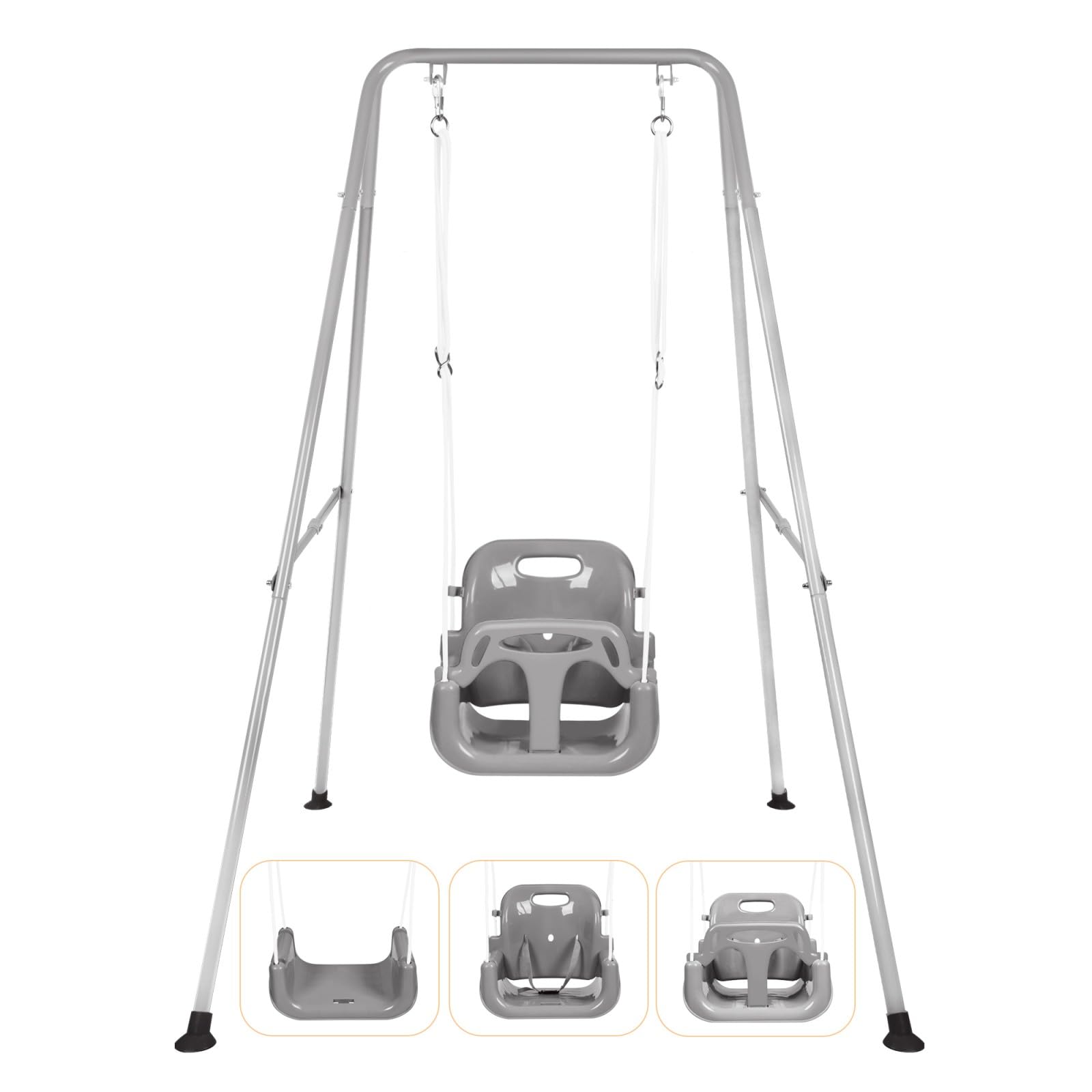 3-in-1 Toddler Swing Set, Indoor & Outdoor Baby Swing Heavy Duty Swing Set with Foldable Metal Stand for Aged 6 Months to 10 Years Old, Easy to