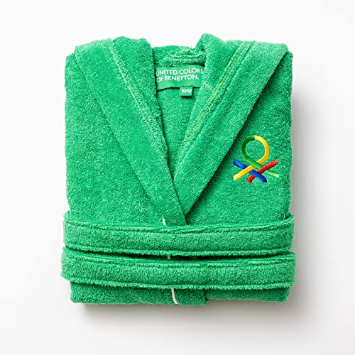UNITED COLORS OF BENETTON Kids - Albornoz para Niños de 7-9 Años, 100% Algodón, 380 gramos, Durabilidad Excepcional, Agradable al Tacto, Certificación Oeko-Tex, Apto lavado a máquina, verde Cover