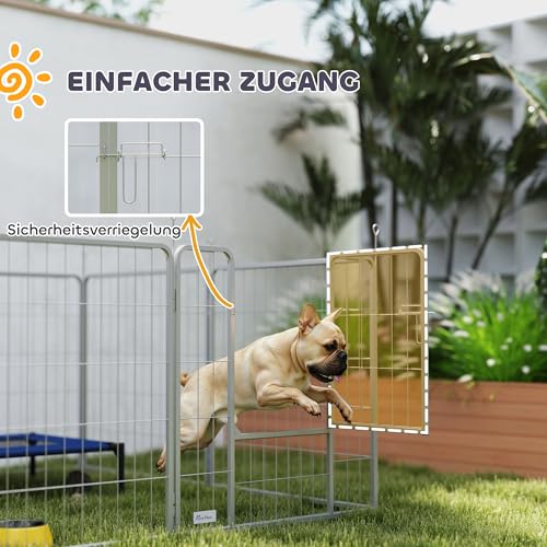 PawHut Welpenlaufstall 8-TLG Welpenauslauf mit 8 Gitterplatten Tür Erdspießen flexibel Schutzplane Freilaufgehege 80 cm hoch Hundelaufstall Laufstall Für Hund Katze Welpe Laufgitter für draußen
