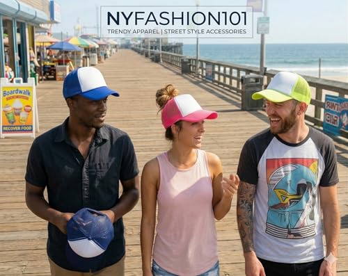 Image of NYFASHION101 Plain Mesh Trucker Hat - Breathable 6-Panel Daily Snapback Cap, Customizable Ideal for DIY Embroidery & Patches