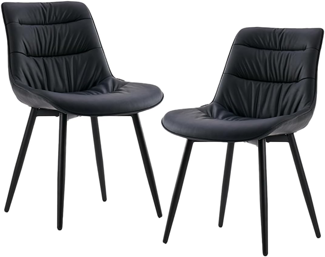 Rowill Dining Chairs Set of 2 Mid Century Modern Kitchen Chair Comfortable Upholstered Faux Leather Dinner Chairs for Kitchen Dining Room, Black
