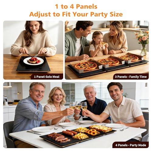 Image of Electric Food Warming Tray, 4-in-1 Buffet Food Warmer with 8 Temperature Settings & Timer, 33 inch x 15 inch Tempered Glass Warming Mat for Parties, Modular Hot Plate for Catering & Events (Black)
