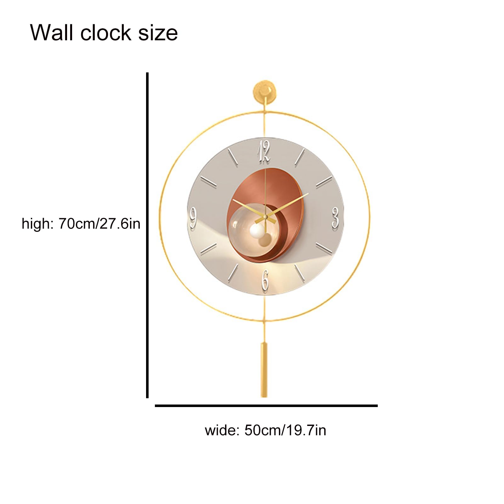 Reloj de pared grande, diseño moderno de péndulo, funciona con pilas, cuarzo silencioso sin tictac para sala de estar, cocina, dormitorio, decoración de pared decorativa, 50 cm x 70 cm
