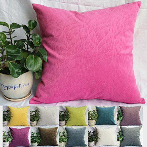 TangDepot Solid Velvet Decorative Pillow Covers/Euro Pillow Shams, Super Soft Velour, Micro Embossed Leaf Texture and Shape - (16