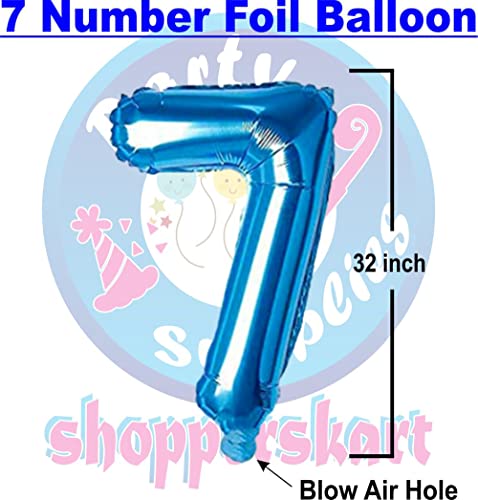 Image of Blue 32 Inches 7 Numbers Shape Large Big Foil Helium Balloons For Party Decorations In Happy Birthday Anniversary Office Items Materials Set Pack, Pack Of 1