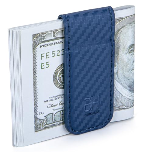 Image of GH GOLD HORSE Slim Magnetic Money Clip Genuine Leather Business Card Holder for Men (Blue)