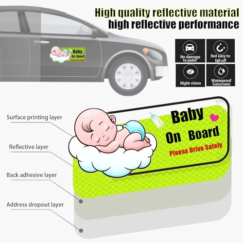 Image of Baby on Board Magnet for Car - Reflective Waterproof Magnetic Sticker Safety Sign, 10.6 inchx5.2 inch Large Size, Strong Car Magnet for Car, Baby Car Accessories, Reusable & Paint-Safe