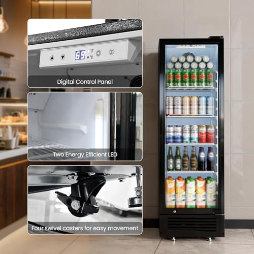 Image of Kismile 9.1 Cu.Ft Large Commercial Refrigerator, Beverage Refrigerator with Wheels, Lock & Key, Adjustable Shelves, Double-Tempered Glass Drink Fridge for Bar, Restaurant, Home or Outdoor