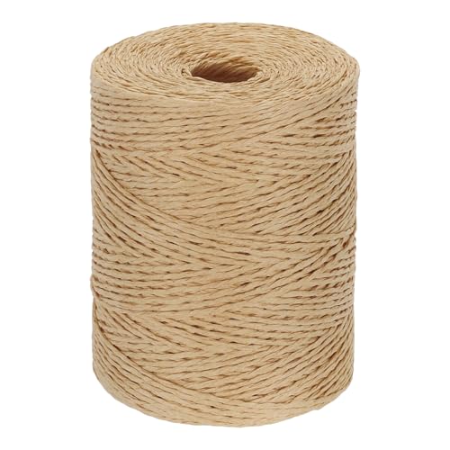Image of PATIKIL Natural Cotton Raffia Yarn 328 Yard, Crochet Raffia Paper Ribbon for DIY Sun Hat Beach Bag Crochet Yarn Wrapping Knitting, Coffee-Color