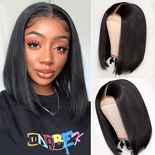 Short Bob Wigs for Black Women 4x4 Bob Wigs Human Hair Lace Front Wigs 4x4 Closure Wigs 8 Inch Glueless Straight Bob Wigs Lace Front Wigs Human Hair Pre Plucked with Baby Hair Wigs for Black Women