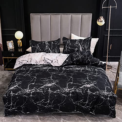 Boqingzhu Bettwäsche Marmor 135x200cm Baumwolle Schwarz Weiß Grau Bettwäsche Set Marmor Optik Wende Bettbezug 135x200cm + Kissenbezug 80x80cm mit Reißverschluss Cover