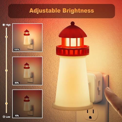 Image of JandCase Night Lights Plug into Wall, 3D Printed Beacon Night Light | 3000K Plug in Nightlight with Dusk to Dawn Sensor, 0-100LM Adjustable Brightness for Rooms Bathroom Hallway