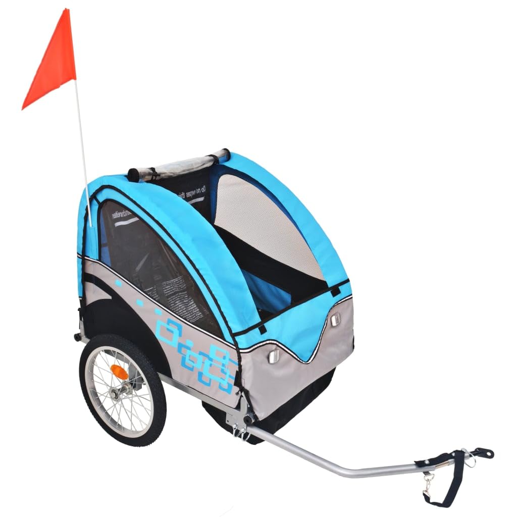 SKM 91373 Remorque de vélo pour enfant Gris et bleu 30 kg Poids : 11,5 kg