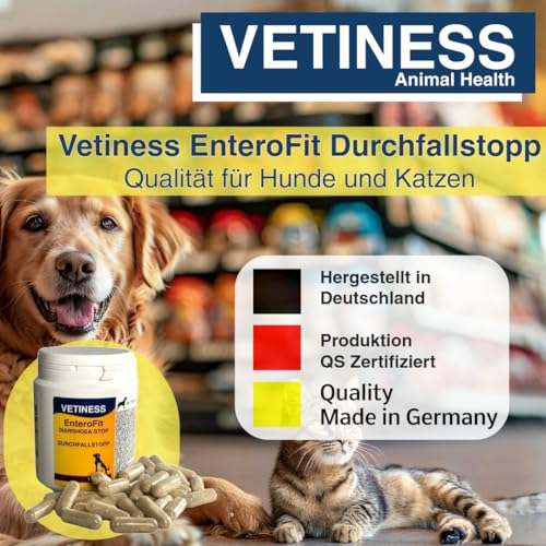 vetiness EnteroFit Durchfallstopp für Hunde und Katzen 100x Kapseln | bei akutem Durchfall | Natürliche Durchfallhilfe | Stärkt Darmflora Hund Durchfall Hund | für empfindliche Tiere