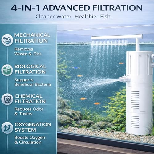 Image of BL-98E 9W Aquarium Internal Filter 650L /H | 3 Waterfall Modes | Multi Stage Sponge Filtration | Submersible Fish Tank Filter Pump | Suitable for 1-2 Ft Aquarium
