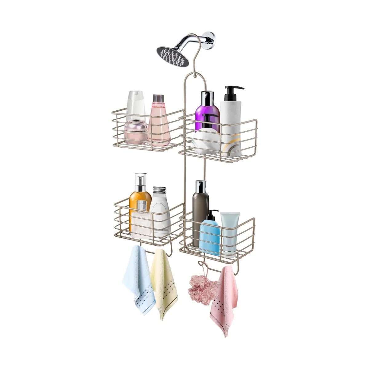 ILLIYIN 21 25 Satin Nickel Finish 4 Tier Hose Round Shower Caddy Organizer