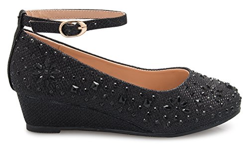 Image of Olivia K Girl's Low Wedge Heel Ankle Strap Sparkly Rhinestone Shoes (Toddler /Little Girl)