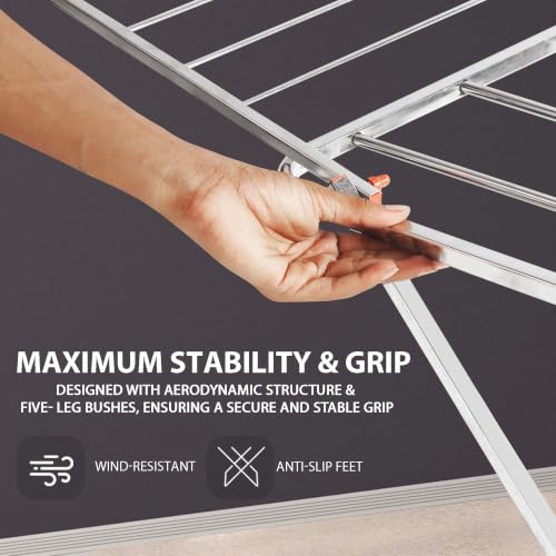Image of H Houseware Stainless Steel Foldable Clothes Drying Stand (162 x 47 x 83 cm) | Heavy Duty Rust Resistant Laundry Drying Rack | Portable Indoor Outdoor Drying Stand | Space Saving Folding Rack