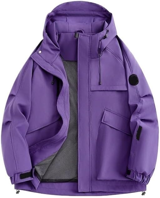 Mens Hooded Hiking Jacket Coats Solid Color Waterproof Workwear Windbreaker Spring Fall Outerwear