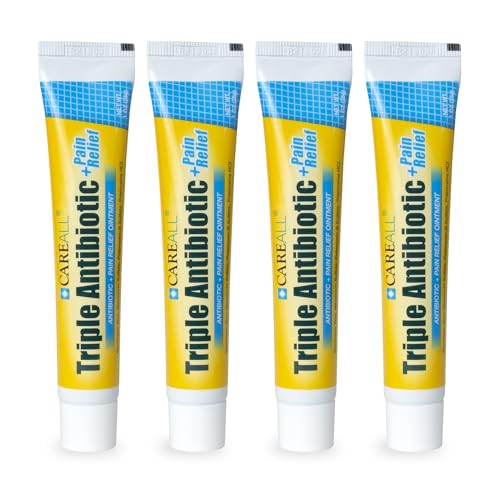 CareAll Triple Antibiotic Ointment + Pain Relief 1.0 oz (4 Pack), Dual Action First Aid for Minor Scrapes, Cuts, and Burns to Help Prevent Infection While Providing Maximum Strength Pain Relief.