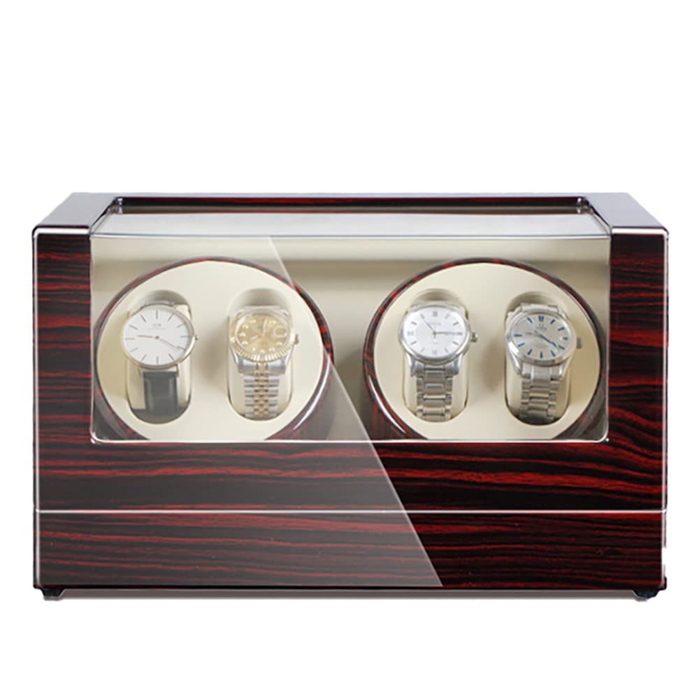 MYUYEE Automatic Watch Winder For 4 Watches Pu Leather Watch Box 5 Rotation Modes With Silent Motor Flexible Plush Cushion Piano Lacquer Wooden Wristwatch Box (A-Red)