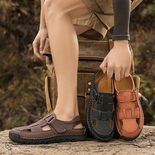 Men's Fisherman Leather Closed Toe Sandals Walking Dress Casual with Adjustable Hook Loop, Summer Light Breathable Athletic Sport Casual Sandals for Hiking Water3