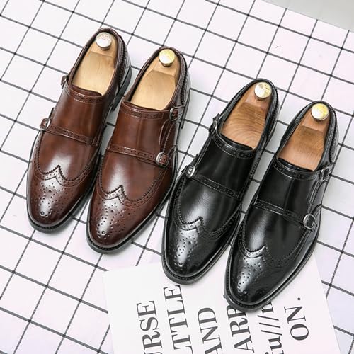 Men's Leather Double Monk Strap Brogue Dress Oxfords Shoes Fashion Classic Wingtip Low Top Slip On Loafers Business Casual Comfortable Formal Shoes3