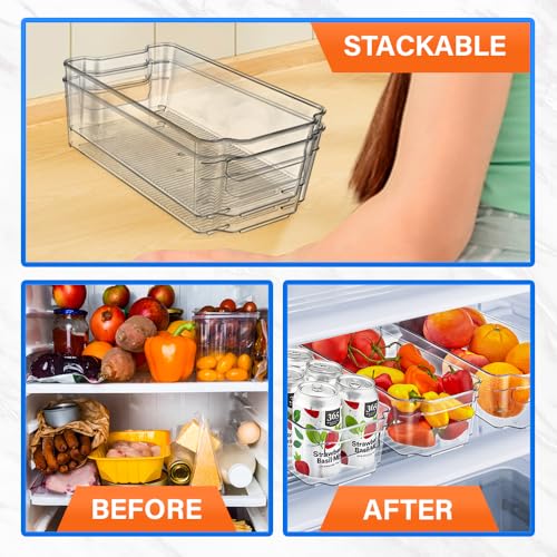 8-Piece Stackable Refrigerator Bin Organizer Set with Easy Grip Handles - Clear Multi-Purpose Storage Bins for Fridge and Pantry Use by Lifemaster - Used condition - Image 5