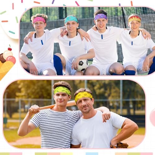 Image of Riceshoot 6 Pack Ice Cream Baseball Headbands with 6 Fun Colorful Patterns Breathable Elastic Sports Sweatbands for Men Women Basketball Soccer Football Workout Team Gifts