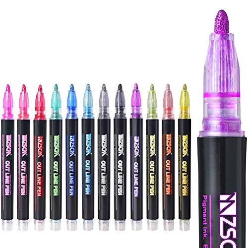 Metallic marker pens, marker pen Acrylic pens Metallic marker pens 12 colors Double line marker pens Writing drawing highlighter marker pen for school office