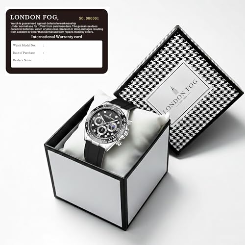 Image of London Fog Bond Collection Analog Quartz Watch for Men with Round Dial and Silicone Strap, Metal Case with Tachymeter Bezel, Chronograph Function, Date Display, Luminous Hands & Hour Markers, Water Resistant