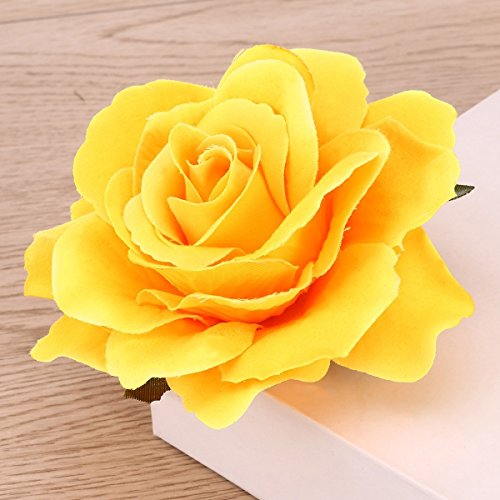 Binaryabc Artificial Rose Flower Hairpin Hair Clips,Flower Brooch For Women Party (Yellow) #TOP4